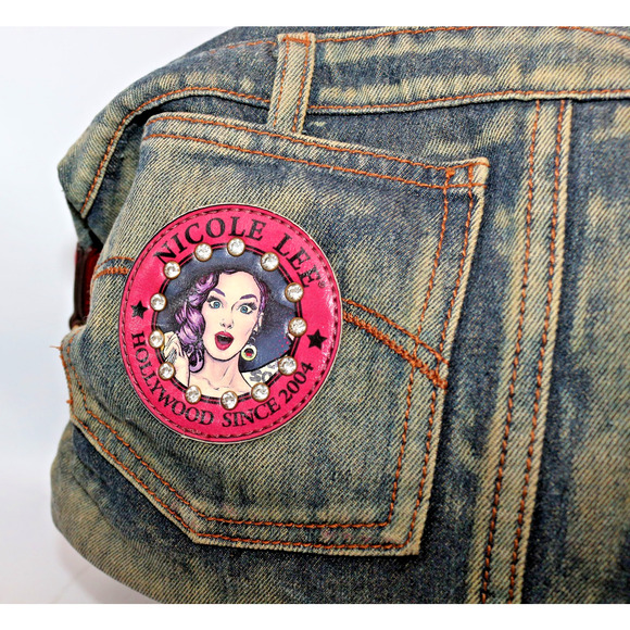 "WOW" Denim Pop Art Denim Duffel Shoulder Bag - Nicole Lee - Punk Grunge Graphic - Picture 6 of 14
